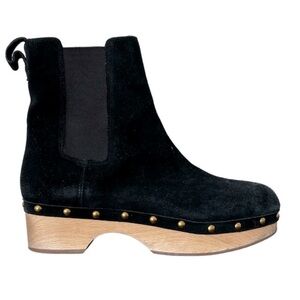 J. Crew Faux-fur Lined Clog Boots Black Suede Leather Gold Tone Studs Size 10.5